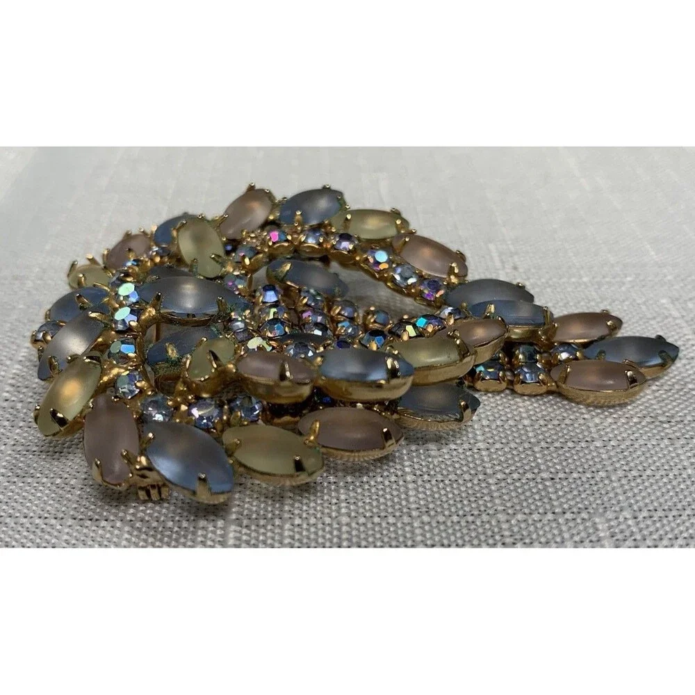 Vintage Brooch Frosted Pastel Navette AB Rhinestones Statement Layered